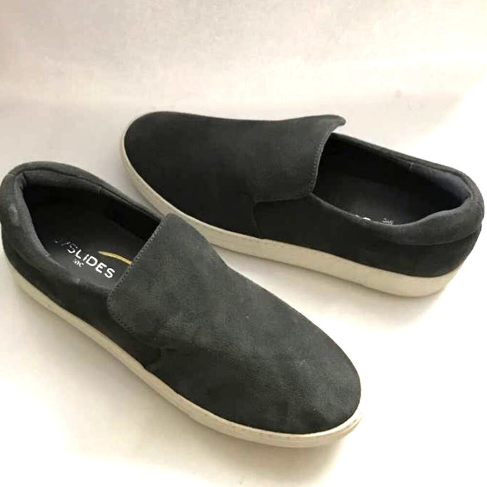 J/Slides Attire Suede Leather Slip On Sneakers 8.5 Gray